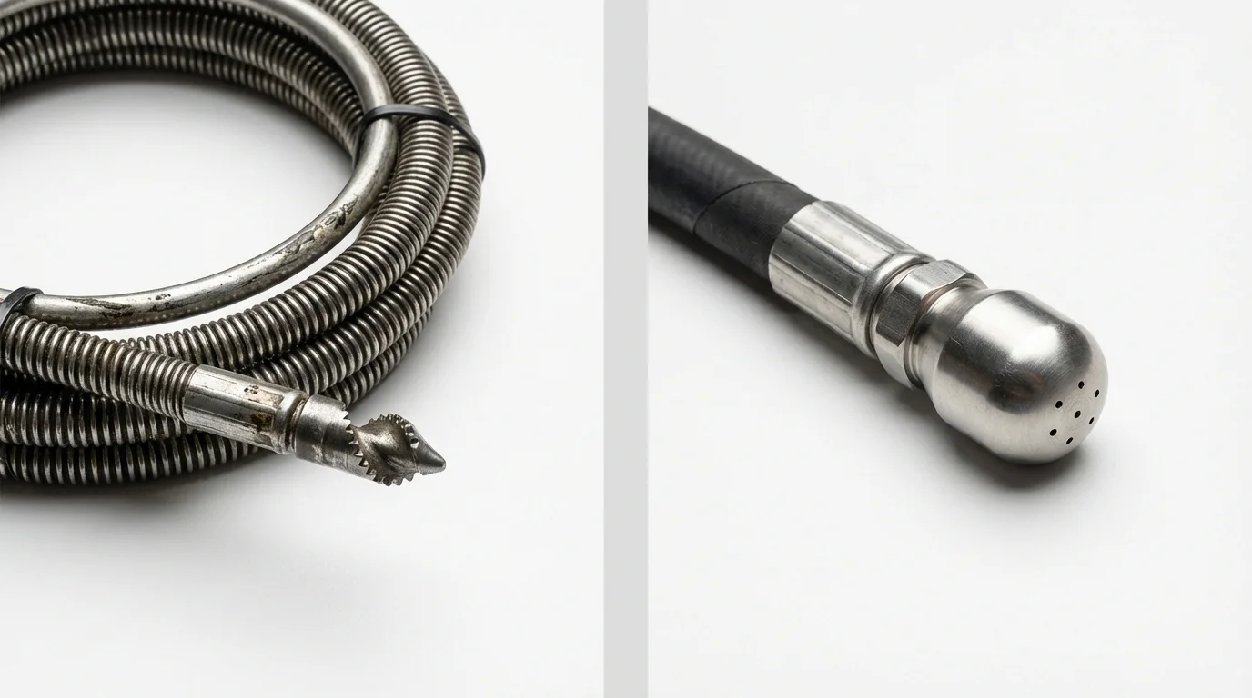 Drain snake cable and hydro jetting nozzle used for drain cleaning in Moultrie, GA